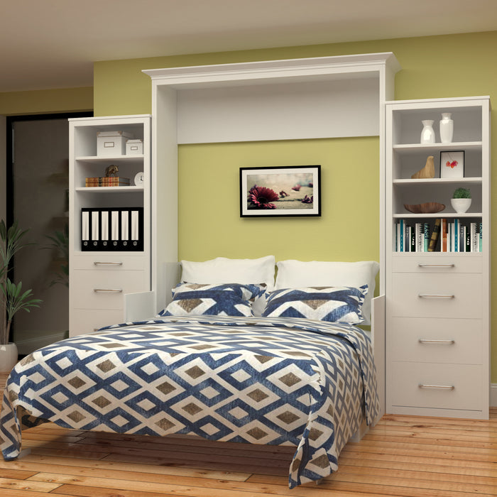 Wall Bed With Desk & 2 Side Cabinets, Queen Size, White by Leto Muro