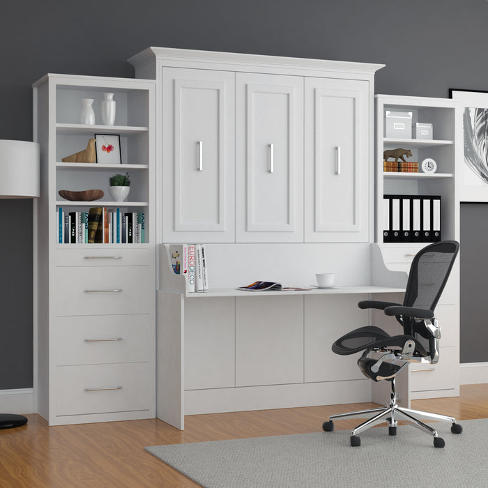 Wall Bed With Desk & 2 Side Cabinets, Double Size, White by Leto Muro
