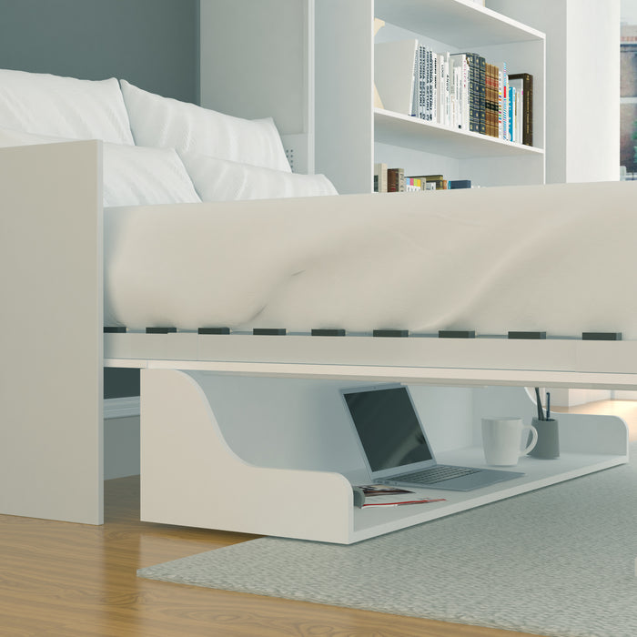 Wall Bed With Desk & 2 Side Cabinets, Double Size, White by Leto Muro