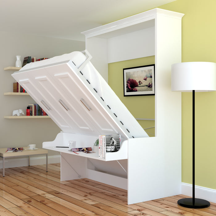 Wall Bed With Desk & 1 Tower, Queen Size, White by Leto Muro