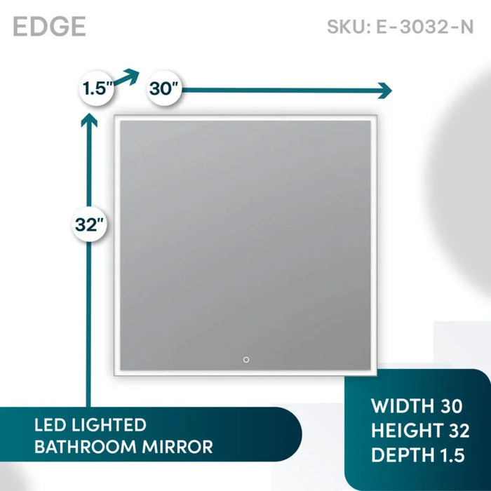 Aquadom Edge 30'' × 32'' LED Lighted Bathroom Mirror