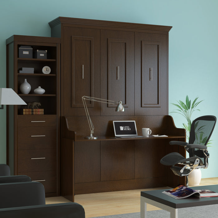 Wall Bed With Desk & Cabinet, Queen Size, Walnut Coventry by Leto Muro