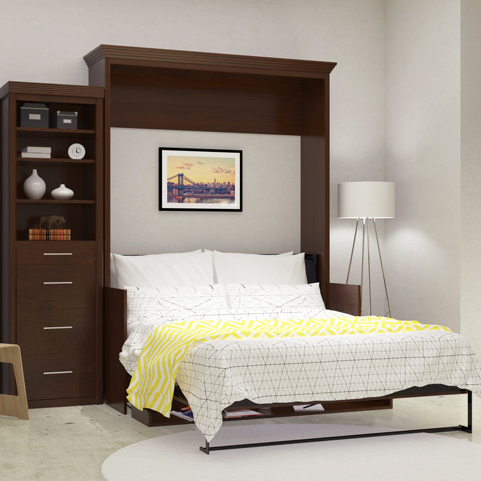 Leto Muro Walnut Queen Size Wall Bed with Desk and 1 Tower COVEQNDSKP-ST1