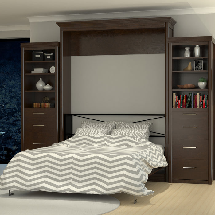 Wall Bed With 2 Side Cabinets, Queen Size, Walnut Coventry Series by Leto Muro