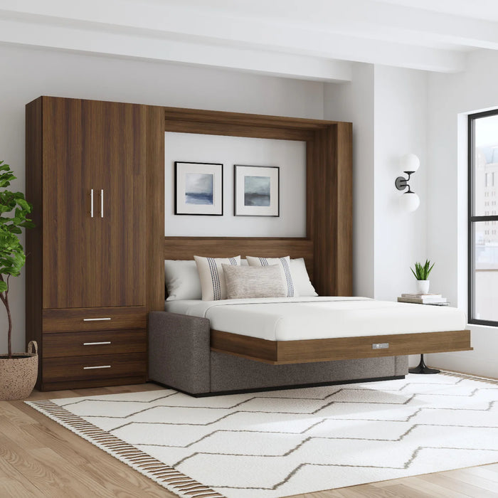 Queen Size Murphy Bed with Couch & Large Storage Cabinet | Inovabed