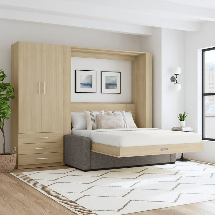Queen Size Murphy Bed with Couch & Large Storage Cabinet | Inovabed