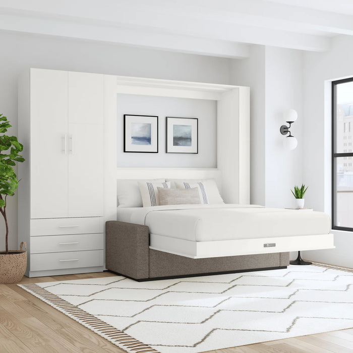Queen Size Murphy Bed with Couch & Large Storage Cabinet | Inovabed