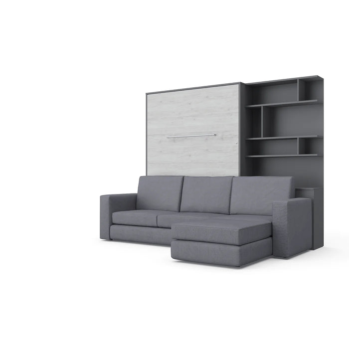 Maxima House Invento Murphy Bed Vertical Wall Bed European Full XL Size with Corner Sofa and Bookcase