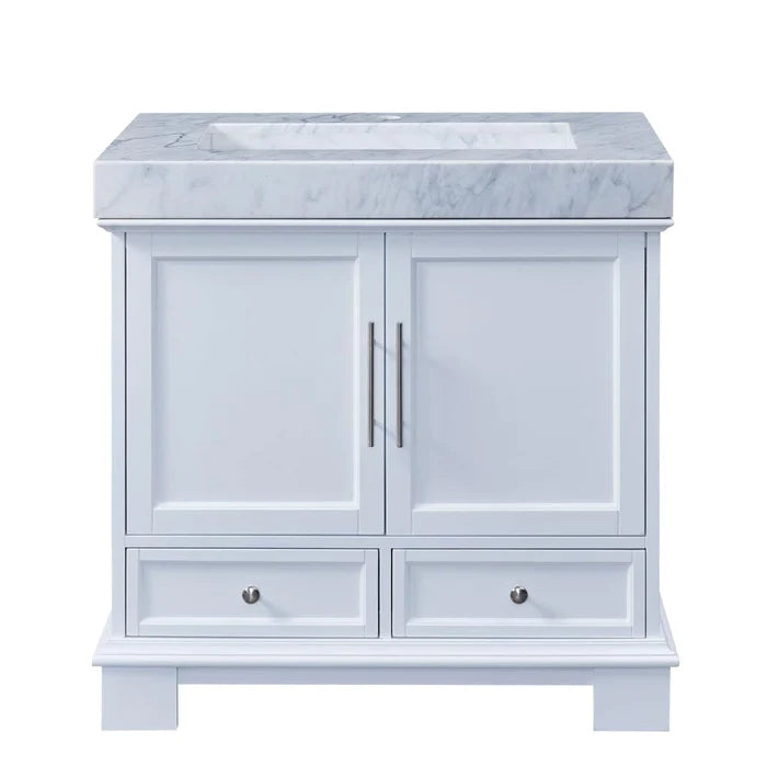 Silkroad Exclusive 36'' Carrara White Marble Top Single Sink Bathroom Vanity - C05036WC_T0136WRC