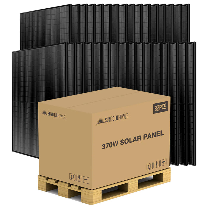 SunGoldPower 370 Watt Mono Black PERC Solar Panel Full Pallet (32 Panels ) SG-370WMB