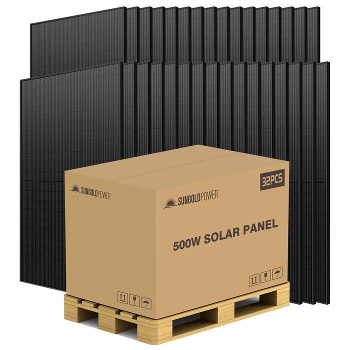 SunGoldPower 500 Watt Mono Black PERC Solar Panel Full Pallet (32 Panels ) SG-500WM