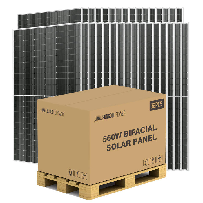 SunGoldPower 560 Watt Bifacial PERC Solar Panel Full Pallet (32 Panels ) SG-560WBG