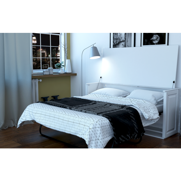 Console Murphy Bed With Desk, Queen Size, White by Leto Muro
