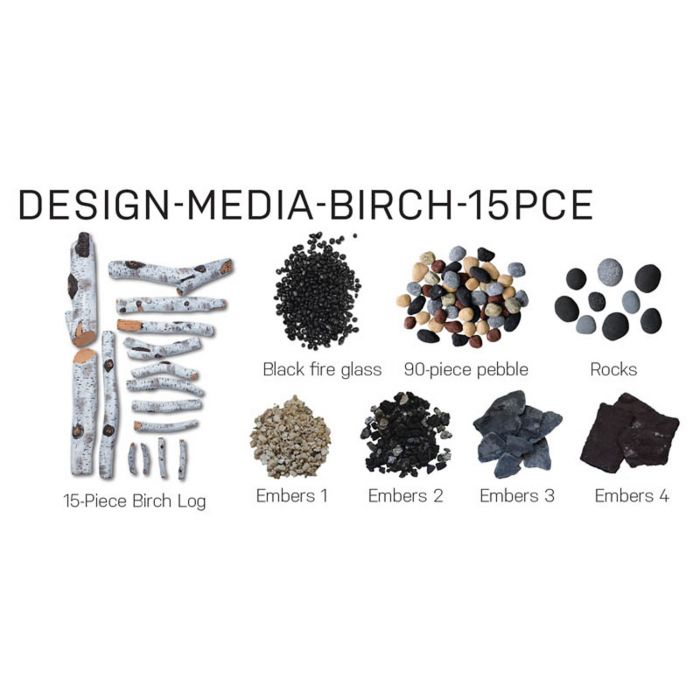 Amantii 15-Piece Birch Log Set with Media Kit - DESIGN-MEDIA-BIRCH-15PCE