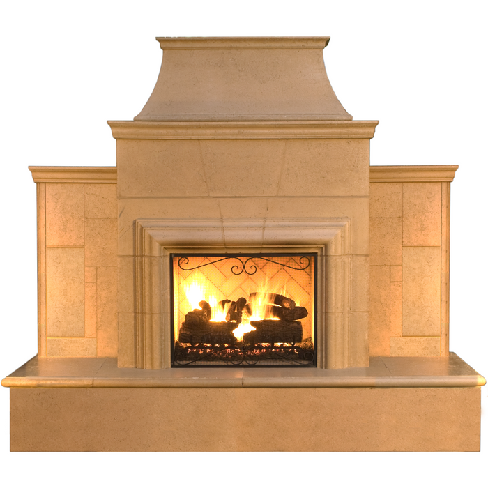 American Fyre Designs 110'' Grand Cordova Vent-Free Outdoor Fireplace with Rectangle Extended Bullnose Hearth 182-35-H-CB-RUC