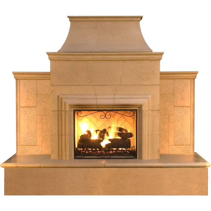 American Fyre Designs 110'' Grand Cordova Vent-Free Outdoor Fireplace with Rectangle Extended Bullnose Hearth 182-35-H-CB-LBC