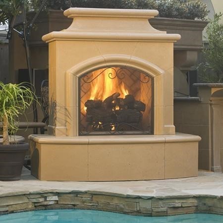 American Fyre Designs 16'' Radiused Bullnose Mariposa Outdoor Vent-Free Fireplace 173-01-H-CB-RBC