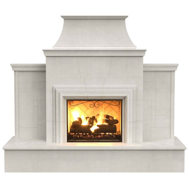American Fyre Designs 110'' Grand Cordova Vent-Free Outdoor Fireplace with Rectangle Extended Bullnose Hearth 182-35-N-CB-RBC