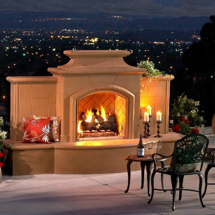 American Fyre Designs Grand Mariposa Outdoor Vent-Free Fireplace with Extended Bullnose Hearth 168-05-N-CB-LBC