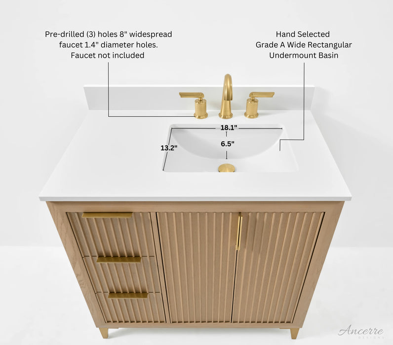 Ancerre 36” Turlington Bathroom Vanity Oak Single Sink VTS-Turlington-36-Oak-WQZ