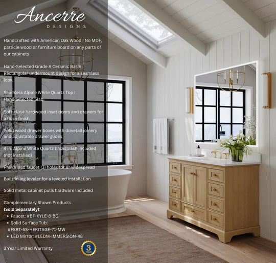 Ancerre 48” Audrey Bathroom Vanity Oak Single Sink Cabinet Set VTS-Audrey-48-Oak-WQZ