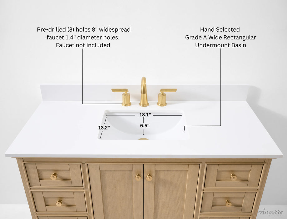 Ancerre 48” Audrey Bathroom Vanity Oak Single Sink Cabinet Set VTS-Audrey-48-Oak-WQZ