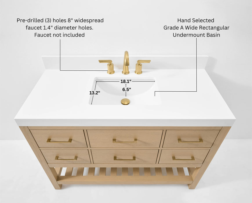 Ancerre 48” Elizabeth Bathroom Vanity Oak Single Sink VTS-Elizabeth-48-Oak-WQZ