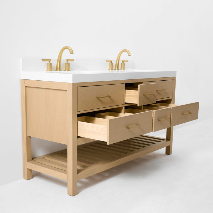 Ancerre 60” Audrey Bathroom Vanity Oak Double Sink VTS-Elizabeth-60-Oak-WQZ