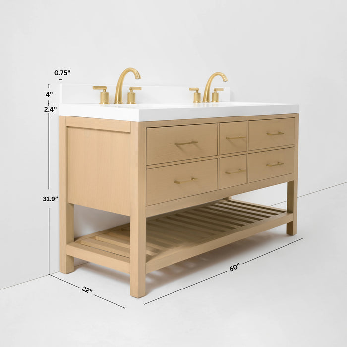 Ancerre 60” Audrey Bathroom Vanity Oak Double Sink VTS-Elizabeth-60-Oak-WQZ