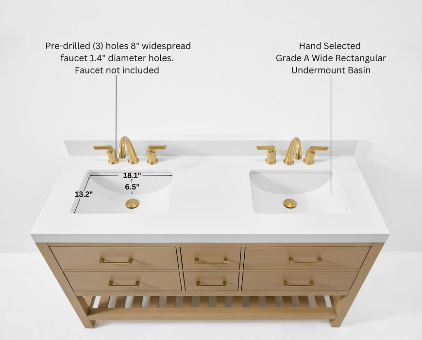 Ancerre 60” Audrey Bathroom Vanity Oak Double Sink VTS-Elizabeth-60-Oak-WQZ