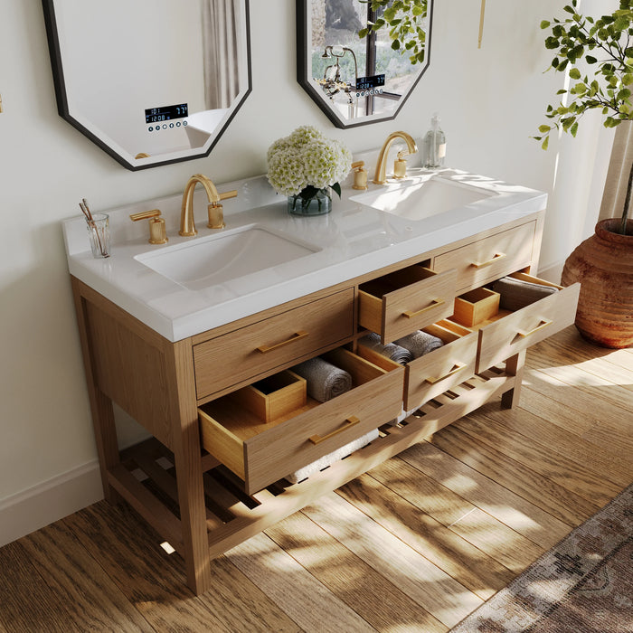 Ancerre 60” Audrey Bathroom Vanity Oak Double Sink VTS-Elizabeth-60-Oak-WQZ