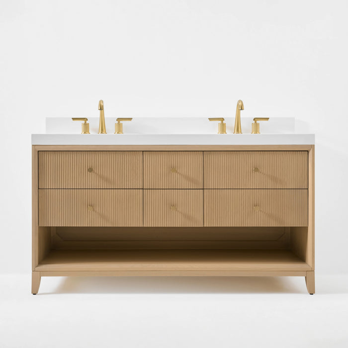 Ancerre 60” Momo Bathroom Vanity Oak Double Sinks VTS-Momo-60-Oak-WQZ