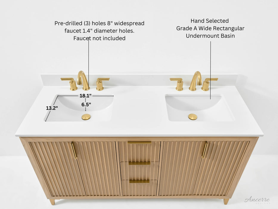 Ancerre 60” Turlington Bathroom Vanity Oak Double Sinks VTS-Turlington-60-Oak-WQZ