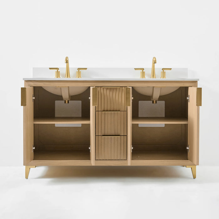 Ancerre 60” Turlington Bathroom Vanity Oak Double Sinks VTS-Turlington-60-Oak-WQZ