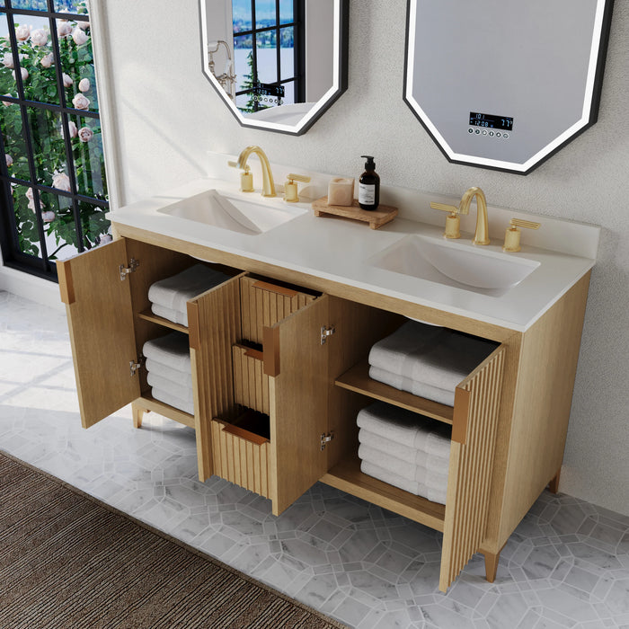 Ancerre 60” Turlington Bathroom Vanity Oak Double Sinks VTS-Turlington-60-Oak-WQZ