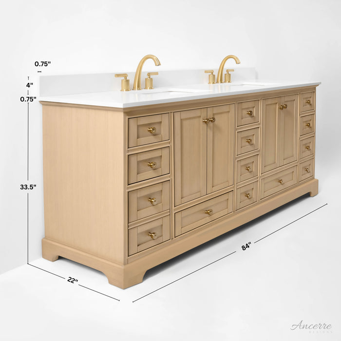 Ancerre 84” Audrey Bathroom Vanity Oak Double Sink Cabinet Set VTS-Audrey-84-Oak-WQZ