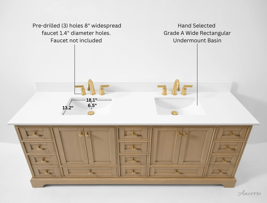 Ancerre 84” Audrey Bathroom Vanity Oak Double Sink Cabinet Set VTS-Audrey-84-Oak-WQZ