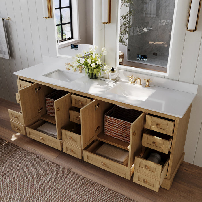 Ancerre 84” Audrey Bathroom Vanity Oak Double Sink Cabinet Set VTS-Audrey-84-Oak-WQZ