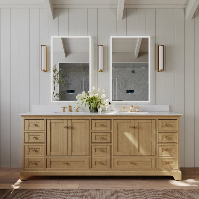 Ancerre 84” Audrey Bathroom Vanity Oak Double Sink Cabinet Set VTS-Audrey-84-Oak-WQZ