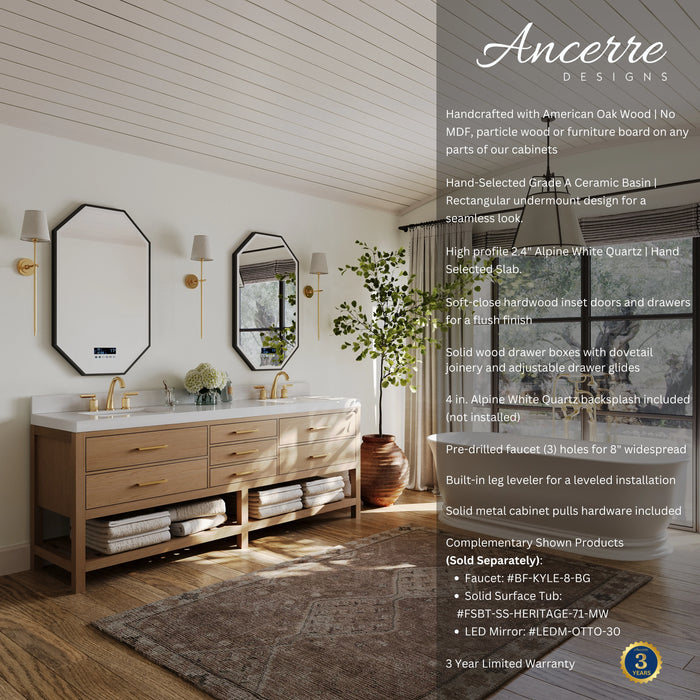 Ancerre 84” Audrey Bathroom Vanity Oak Double Sink VTS-Elizabeth-84-Oak-WQZ