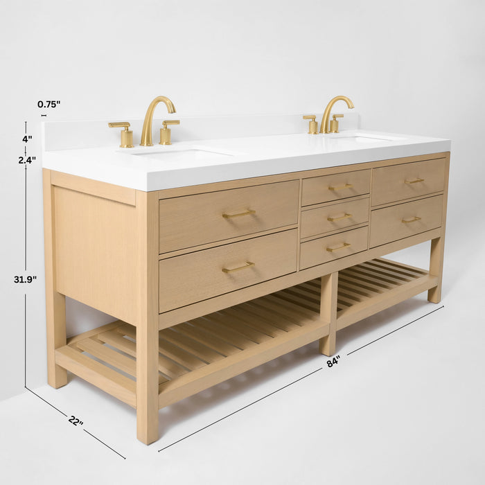 Ancerre 84” Audrey Bathroom Vanity Oak Double Sink VTS-Elizabeth-84-Oak-WQZ