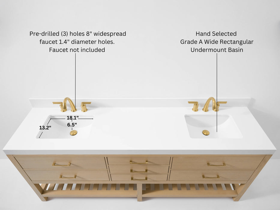 Ancerre 84” Audrey Bathroom Vanity Oak Double Sink VTS-Elizabeth-84-Oak-WQZ