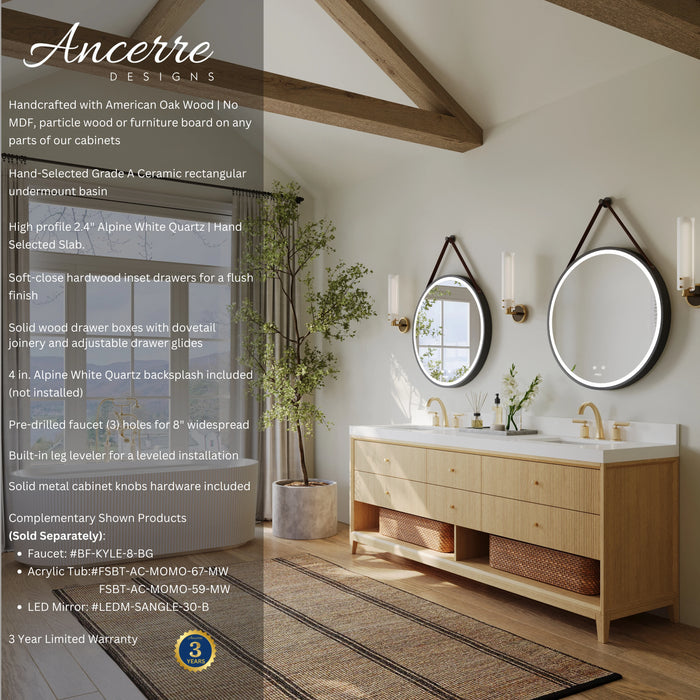 Ancerre 84” Momo Bathroom Vanity Oak Double Sinks VTS-Momo-84-Oak-WQZ