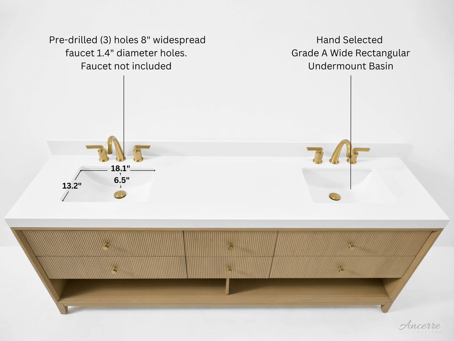 Ancerre 84” Momo Bathroom Vanity Oak Double Sinks VTS-Momo-84-Oak-WQZ