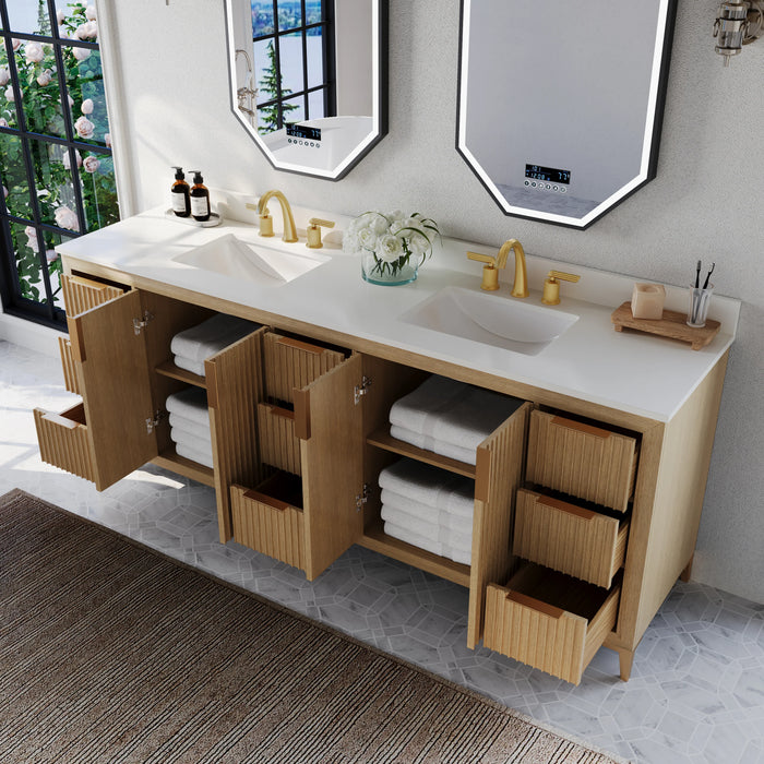 Ancerre 84” Turlington Bathroom Vanity Oak Double Sinks VTS-Turlington-84-Oak-WQZ