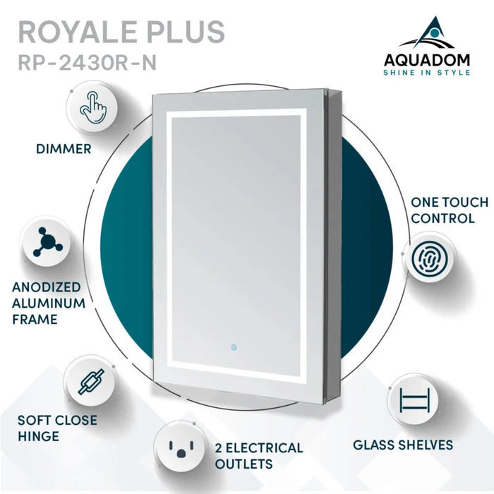 Aquadom Royale Plus 24'' × 30'' Right Hinge LED Lighted Medicine Cabinet