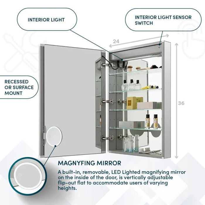 Aquadom Royale Plus 24'' × 36''  Left Hinge LED Lighted Medicine Cabinet
