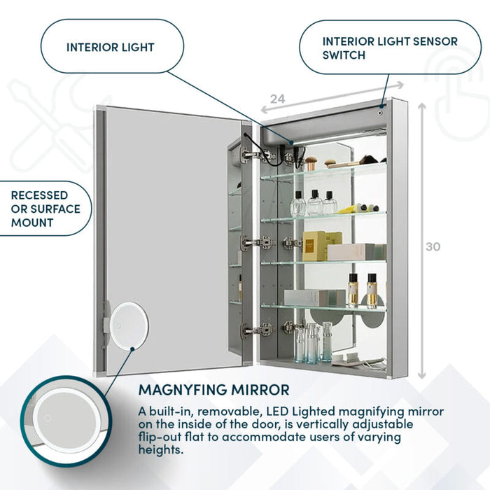 Aquadom Royale Plus 24×30 Left Hinge LED Lighted Medicine Cabinet