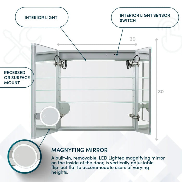 Aquadom Royale Plus 30'' × 30'' LED Lighted Medicine Cabinet