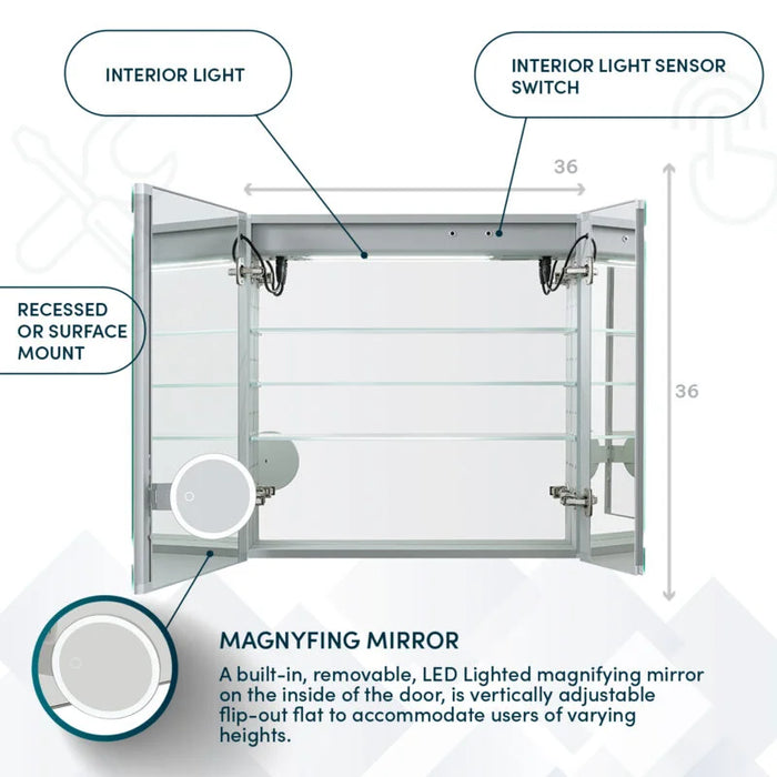 Aquadom Royale Plus 36'' × 36'' LED Lighted Medicine Cabinet